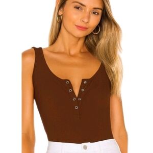 BOBI Los Angeles Modal Spandex Rib Tank Bodysuit in Brigade (Brown) SZ Large